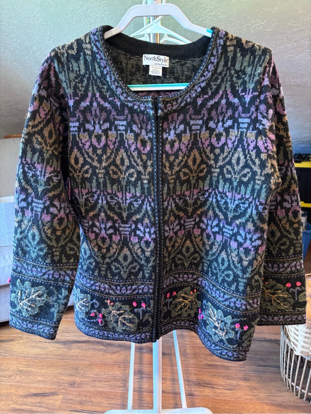NorthStyle Black and Purple Patterned Zip Sweater Jacket